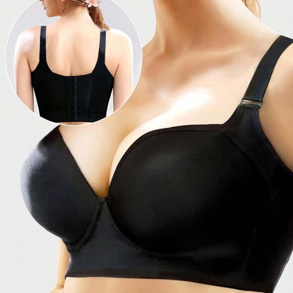 Women's Black Comfort Seamless Deep V Push-Up Adjustable Bra Sports Beautify The - Picture 6 of 11